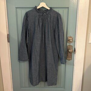 J.Crew Chambray Ruffle Neck Long Sleeve Dress – Size 18